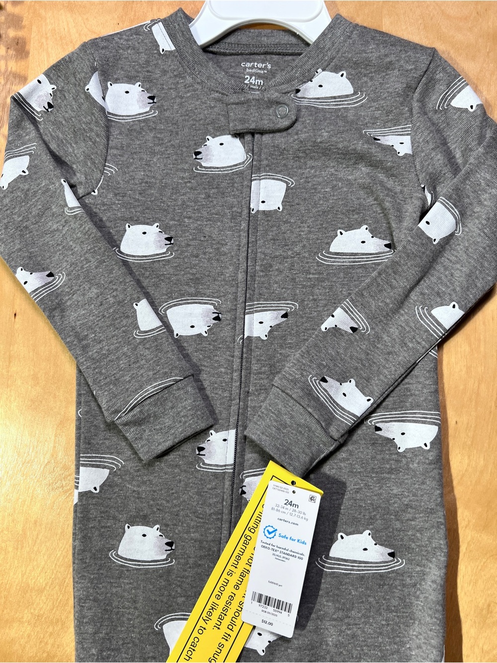 Carter's Grey Polar Bear Zip-Up Footless Pajama